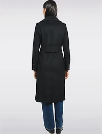 Mid-length A-line High-Collar Single BreastedWool Blend Coat by Kenneth Cole