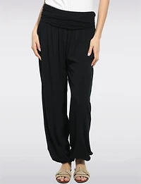 Solid Flowy Ruched Waist Band and Elastic Hem Balloon Pants by Froccella