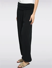 Solid Flowy Ruched Waist Band and Elastic Hem Balloon Pants by Froccella