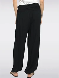 Solid Flowy Ruched Waist Band and Elastic Hem Balloon Pants by Froccella