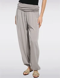Solid Flowy Ruched Waist Band and Elastic Hem Balloon Pants by Froccella