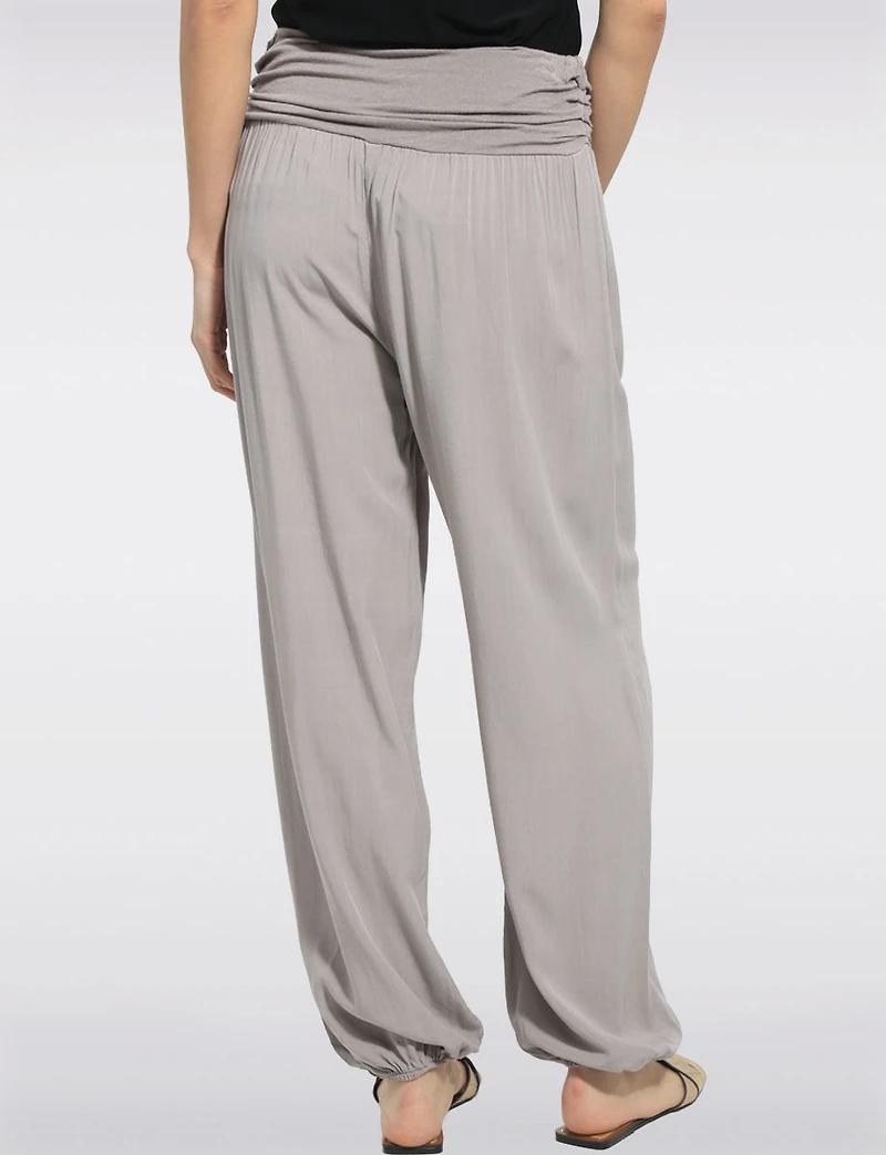 Solid Flowy Ruched Waist Band and Elastic Hem Balloon Pants by Froccella