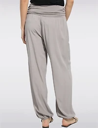 Solid Flowy Ruched Waist Band and Elastic Hem Balloon Pants by Froccella