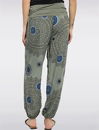 Flowy Ruched Waistband Elastic Hem Circular Print Balloon Pants by Froccella