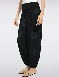 Flowy Ruched Waistband Elastic Hem Circular Print Balloon Pants by Froccella