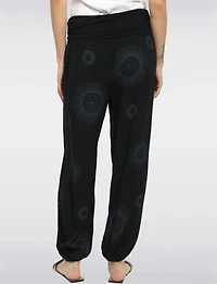 Flowy Ruched Waistband Elastic Hem Circular Print Balloon Pants by Froccella