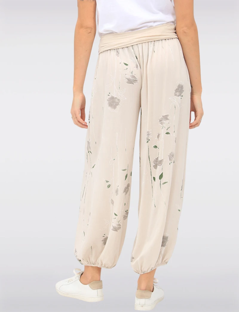 Flowy Ruched Waistband Elastic Hem Floral Print Balloon Pants by Froccella
