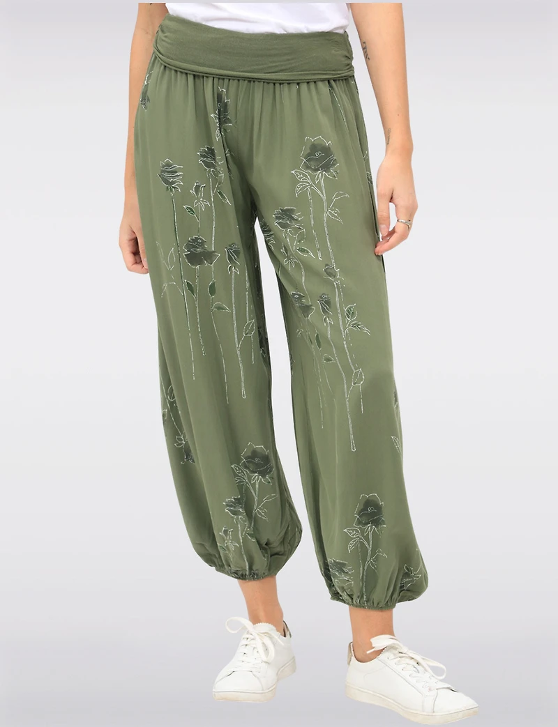 Flowy Ruched Waistband Elastic Hem Floral Print Balloon Pants by Froccella