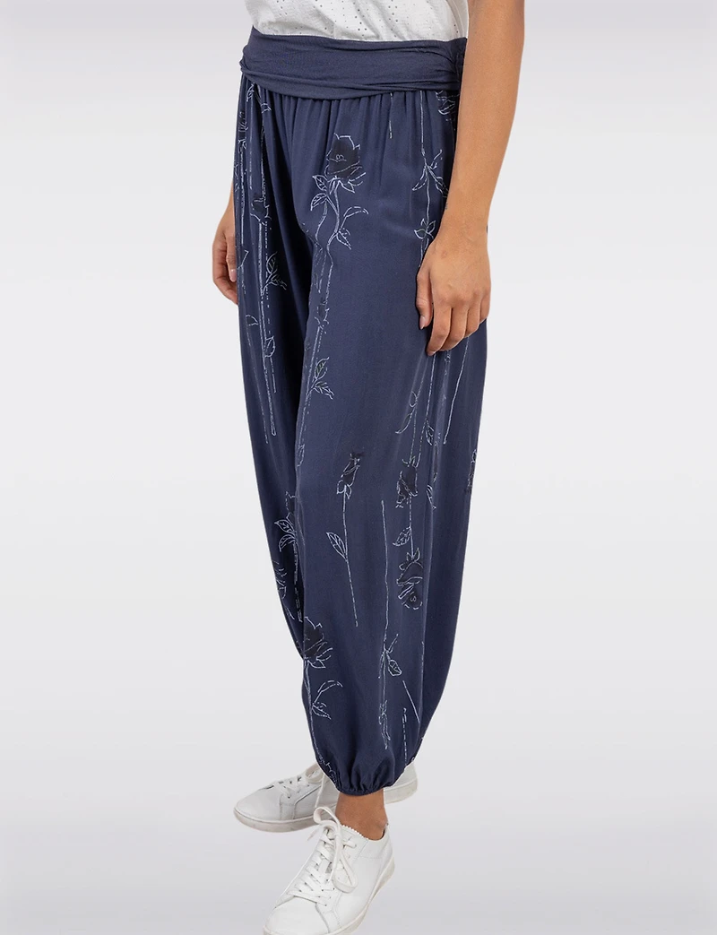 Flowy Ruched Waistband Elastic Hem Floral Print Balloon Pants by Froccella