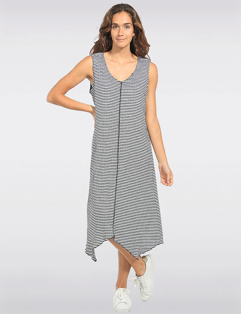 Sleeveless V-Neck Gingham Dress with Flowy Asymmetrical Hem by Pure Essence