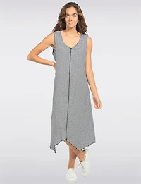 Sleeveless V-Neck Gingham Dress with Flowy Asymmetrical Hem by Pure Essence