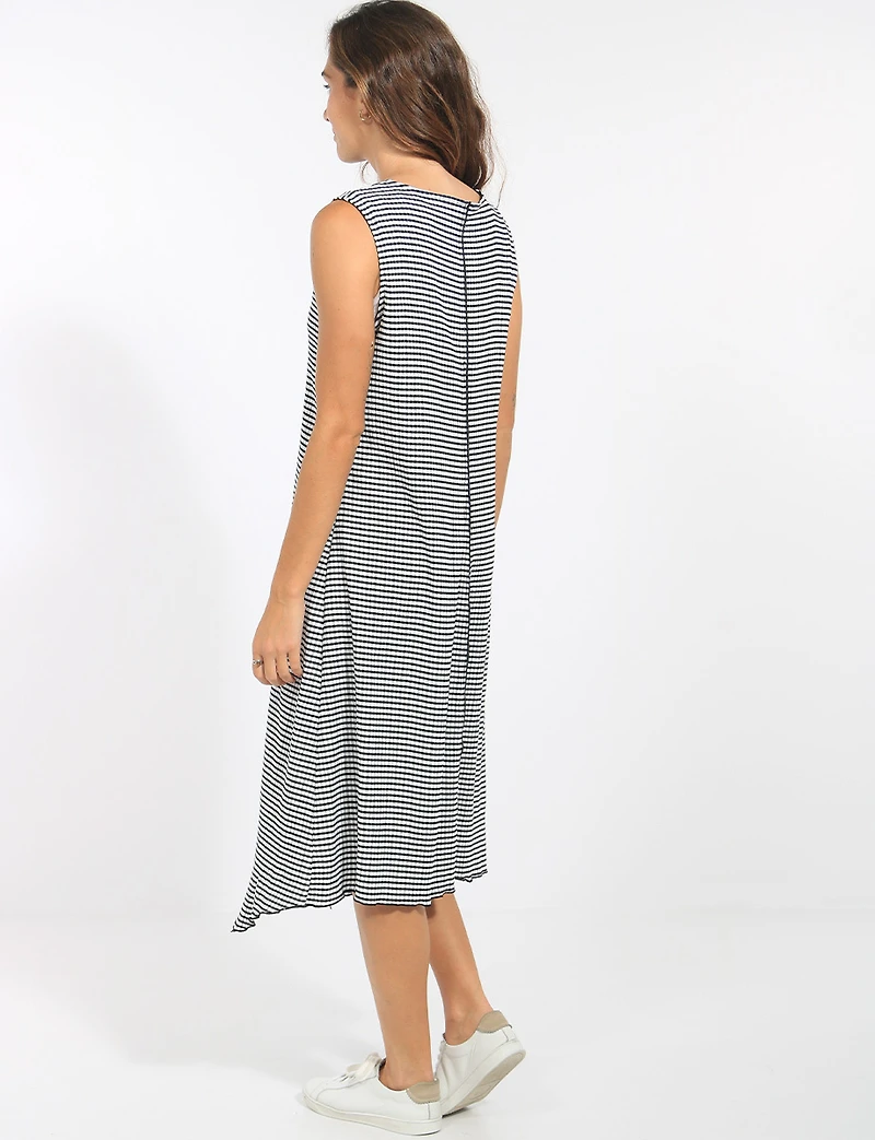 Sleeveless V-Neck Gingham Dress with Flowy Asymmetrical Hem by Pure Essence