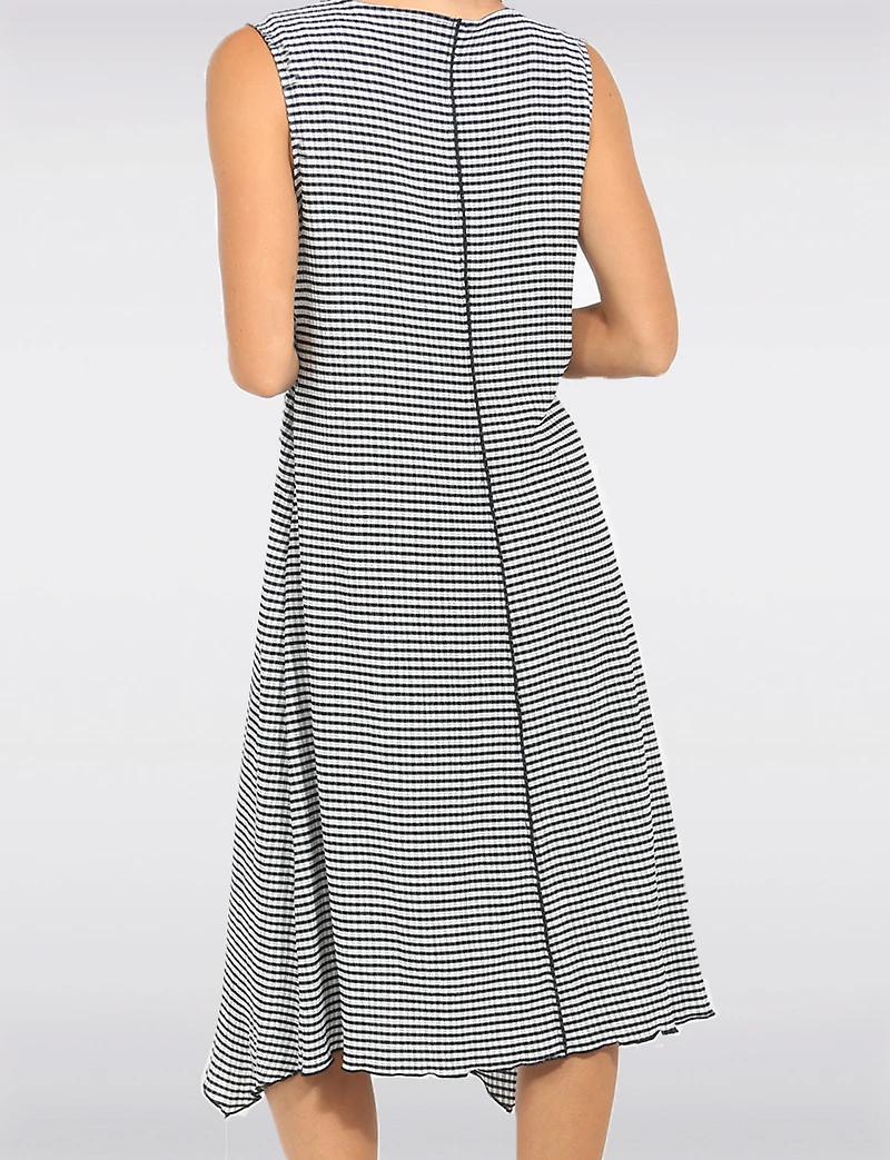 Sleeveless V-Neck Gingham Dress with Flowy Asymmetrical Hem by Pure Essence