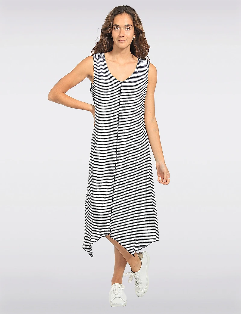 Sleeveless V-Neck Gingham Dress with Flowy Asymmetrical Hem by Pure Essence