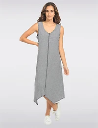 Sleeveless V-Neck Gingham Dress with Flowy Asymmetrical Hem by Pure Essence