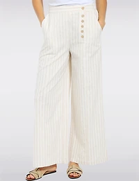 Lightweight Striped Relaxed-Fit Wide-Leg Cotton Pull-On Pants with Front Pockets