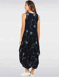 Abstract Geometric Sleeveless Balloon Midi Dress with Pockets by Elena Wang