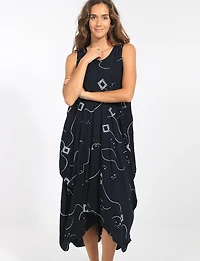 Abstract Geometric Sleeveless Balloon Midi Dress with Pockets by Elena Wang
