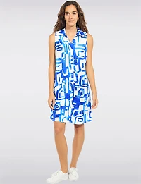 Abstract Graphic Sleeveless Button-Front Shirt Dress with Pockets by Elena Wang