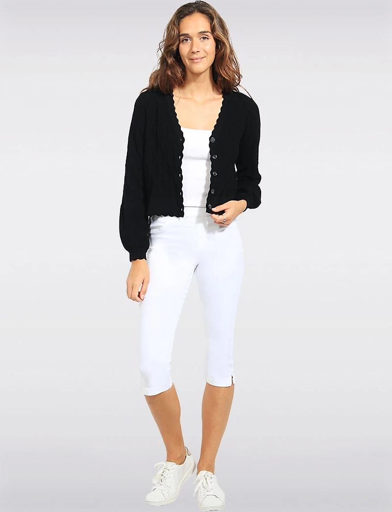 Diamond Knit Cropped Cardigan with Scalloped Edge by Elena Wang