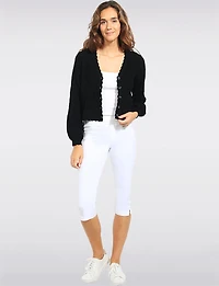 Diamond Knit Cropped Cardigan with Scalloped Edge by Elena Wang