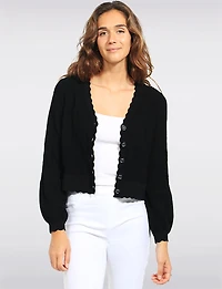 Diamond Knit Cropped Cardigan with Scalloped Edge by Elena Wang