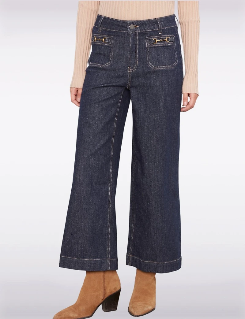 High-Rise Wide-Leg Cropped Jeans with Front Horsebit Hardware by Charlie B