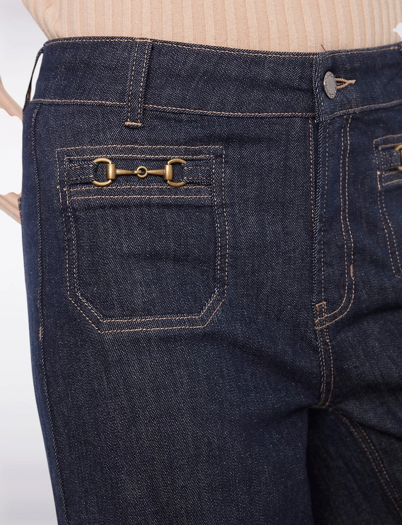 High-Rise Wide-Leg Cropped Jeans with Front Horsebit Hardware by Charlie B