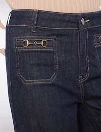 High-Rise Wide-Leg Cropped Jeans with Front Horsebit Hardware by Charlie B