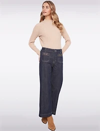 High-Rise Wide-Leg Cropped Jeans with Front Horsebit Hardware by Charlie B