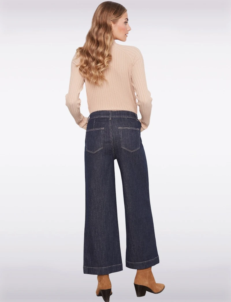 High-Rise Wide-Leg Cropped Jeans with Front Horsebit Hardware by Charlie B