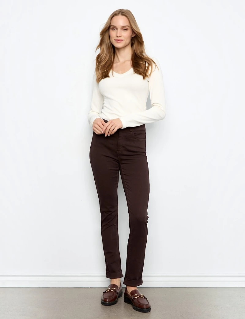 High-Rise Slim-Fit Cuffed Ankle Twill Pants by Charlie B
