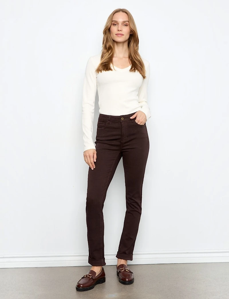 High-Rise Slim-Fit Cuffed Ankle Twill Pants by Charlie B
