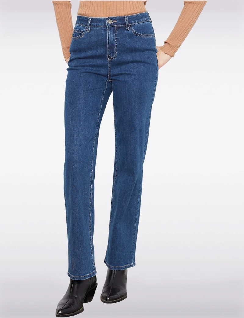Elegant Everyday Straight-Leg Stretch Dark Denim Pants with Pockets by Charlie B