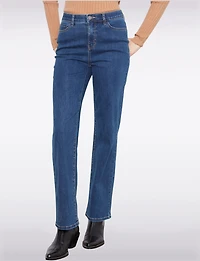 Elegant Everyday Straight-Leg Stretch Dark Denim Pants with Pockets by Charlie B