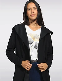 Chic Black Floral Jacquard Long Draped Cardigan with Cascade Collar by Perle