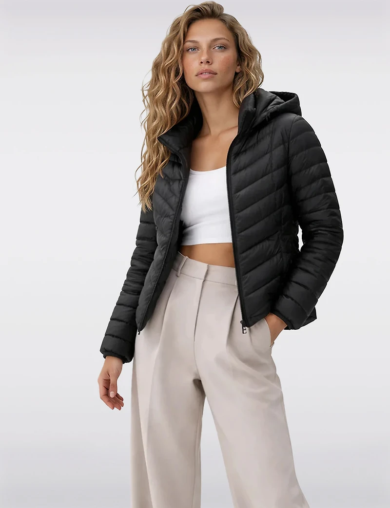 Lightweight Active Sporty Short Hooded Quilted Vegan Puffer Jacket by Point Zero