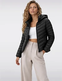 Lightweight Active Sporty Short Hooded Quilted Vegan Puffer Jacket by Point Zero