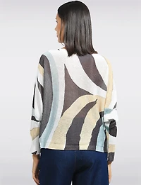 Chic Long Dolman Sleeves Boatneck Abstract Printed Knit Top by Froccella