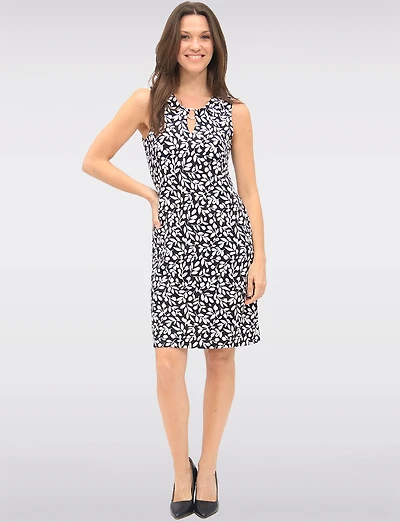 Elegant Printed Sleeveless Mid-Dress with Keyhole Neckline by Amani Couture