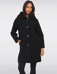 Button-up Long Relaxed Fit Hooded Bouclé Cardigan with Pockets by Froccella