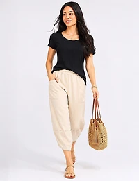 Classic Scoop Neck Solid Ribbed Slim-Fit Short Sleeve Top by Perle