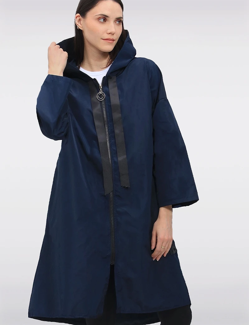 Loose Fit Long Ultralight Windshell Hooded Ribbon Drawstring Jacket by Froccella
