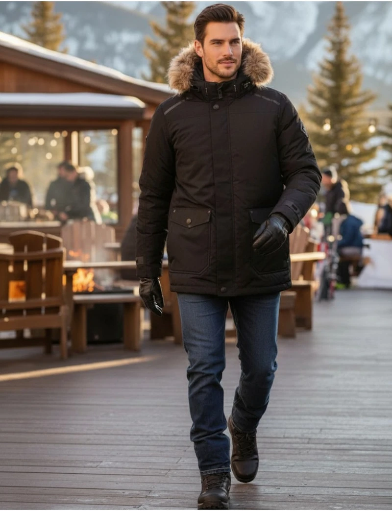 Eco-Down Weatherproof Hooded Parka With Detachable Vegan Fur by Point Zero