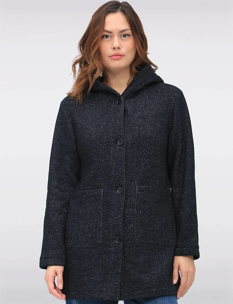 Versatile Vegan Hooded Jacket with Heathered Design and Patch Pockets by Details
