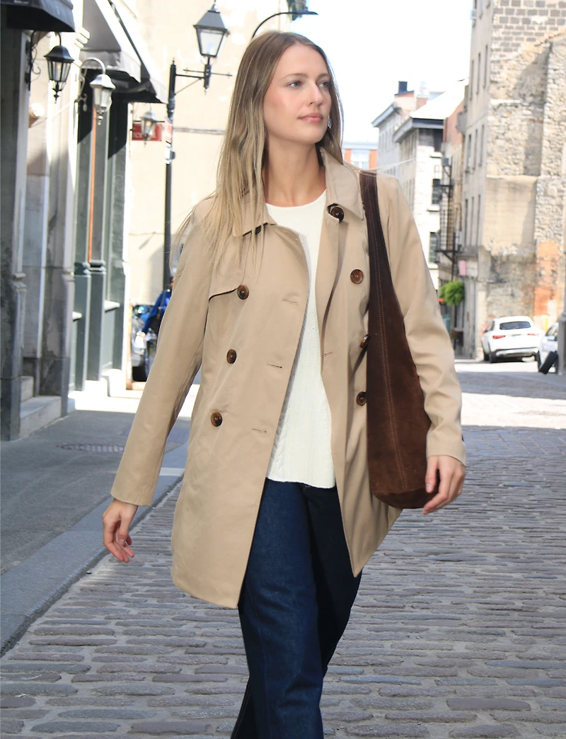 Classic Double-Breasted Short Trench Coat with Removable Belt by ONLY