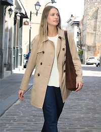 Classic Double-Breasted Short Trench Coat with Removable Belt by ONLY