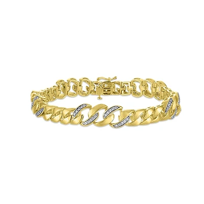1/4 CTW Natural Diamond 8.5-nch Cuban Link Bracelet in Gold Plated Sterling Silver