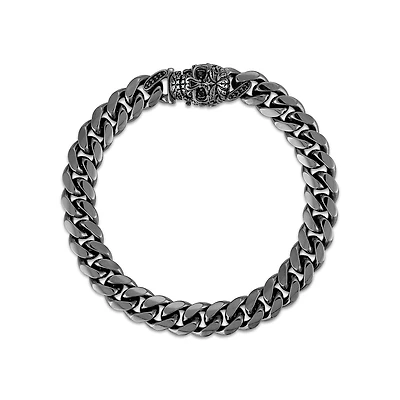 1/5 CTW Natural Diamond 8.5-inch Curb Bracelet in Black Rhodium Plated Sterling Silver