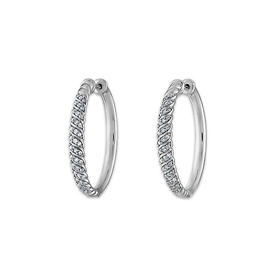 1/4 CTW Natural Diamond Hoop Earrings in Sterling Silver